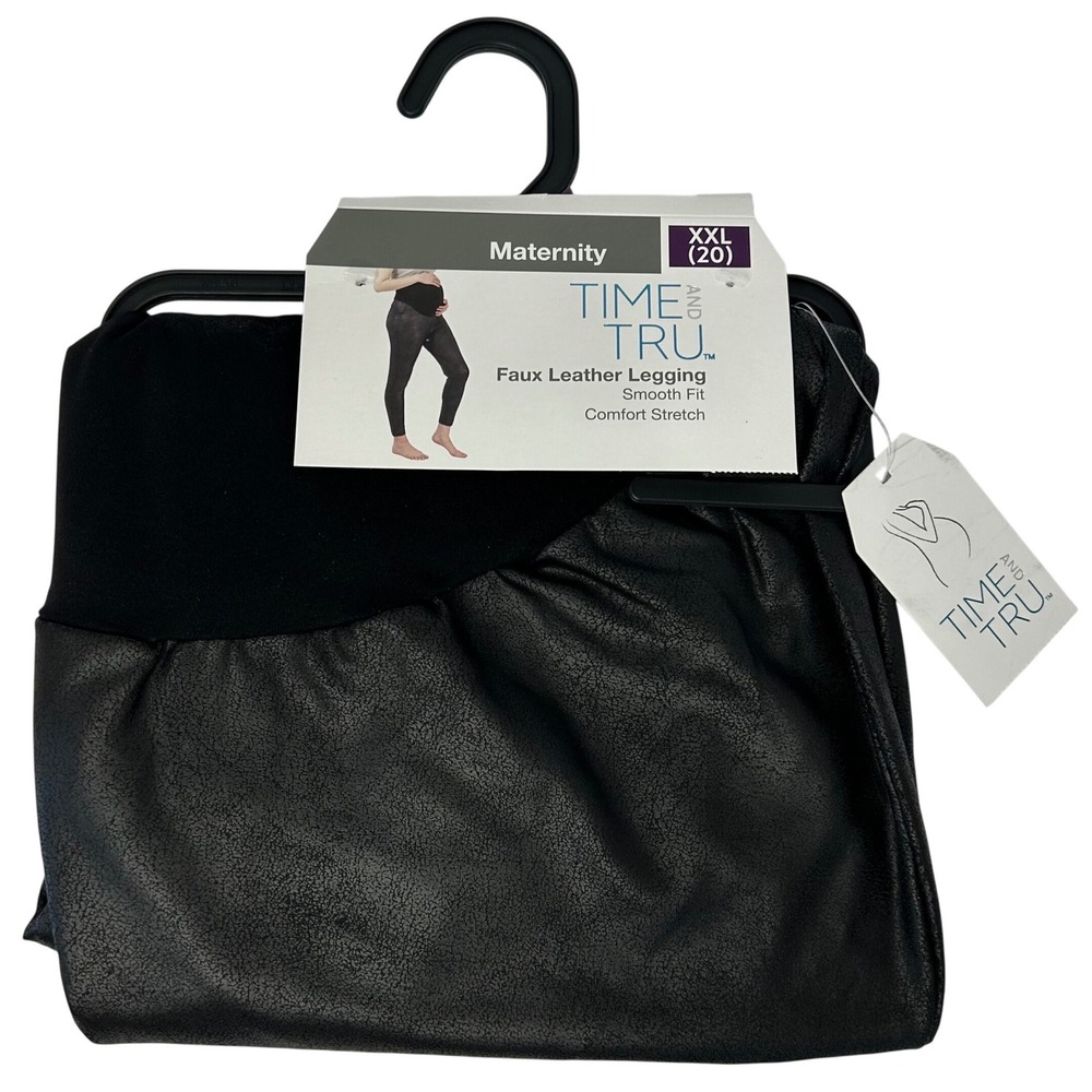Time and Tru Womens 2XL 20 Maternity Faux Leather Leggings Black‎ Soot New